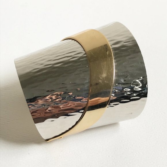 Vintage Napier Wide Hammered Runway Silver Tone Egyptian Revival Cuff Bracelet - Picture 3 of 12